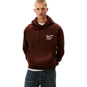 Tommy Jeans Men’s Medium Weight Hoodie Sweatshirt with Printed Back Graphic(Rich Brown)