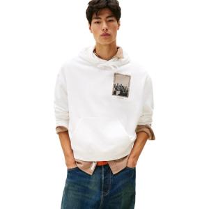 Tommy Jeans Men’s Medium Weight Hoodie Sweatshirt with Printed Photo Graphic(Ecru)
