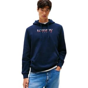 Tommy Jeans Men’s Medium Weight Hoodie Sweatshirt with Printed Two-Tone Logo(Dark Night Navy)