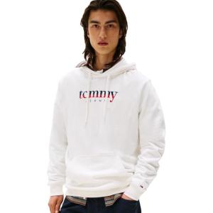 Tommy Jeans Men’s Medium Weight Hoodie Sweatshirt with Printed Two-Tone Logo(Ecru)