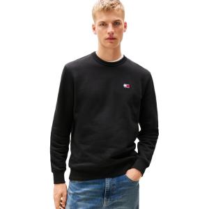 Tommy Jeans mens Medium Weight Crewneck Sweatshirt With Embroidered Flag Logo(Black)