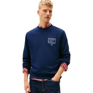 Tommy Jeans mens Medium Weight Crewneck Sweatshirt With Signature Printed Archival Graphic(Dark Night Navy)