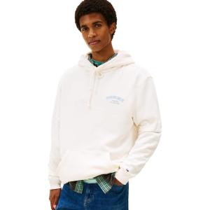 Tommy Jeans mens Medium Weight Hoodie Sweatshirt With Printed Stacked Back Graphic(Ancient White)
