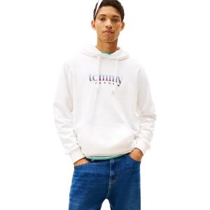 Tommy Jeans mens Medium Weight Hoodie Sweatshirt With Signature Printed Archival Graphic(Ecru)