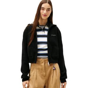 Tommy Jeans womens Medium Weight Full Zip Cardigan With Silver Script Logo(Black)