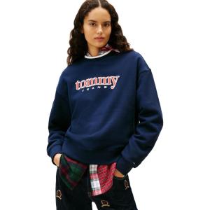 Tommy Jeans womens Medium Weight Pullover Crewneck With Applique Logo Detail(Dark Night Navy)