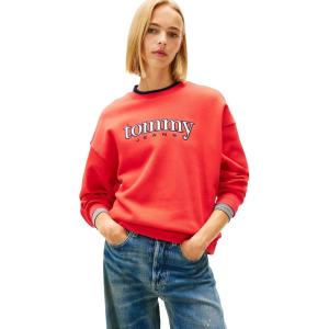 Tommy Jeans womens Medium Weight Pullover Crewneck With Applique Logo Detail(Red Alert)