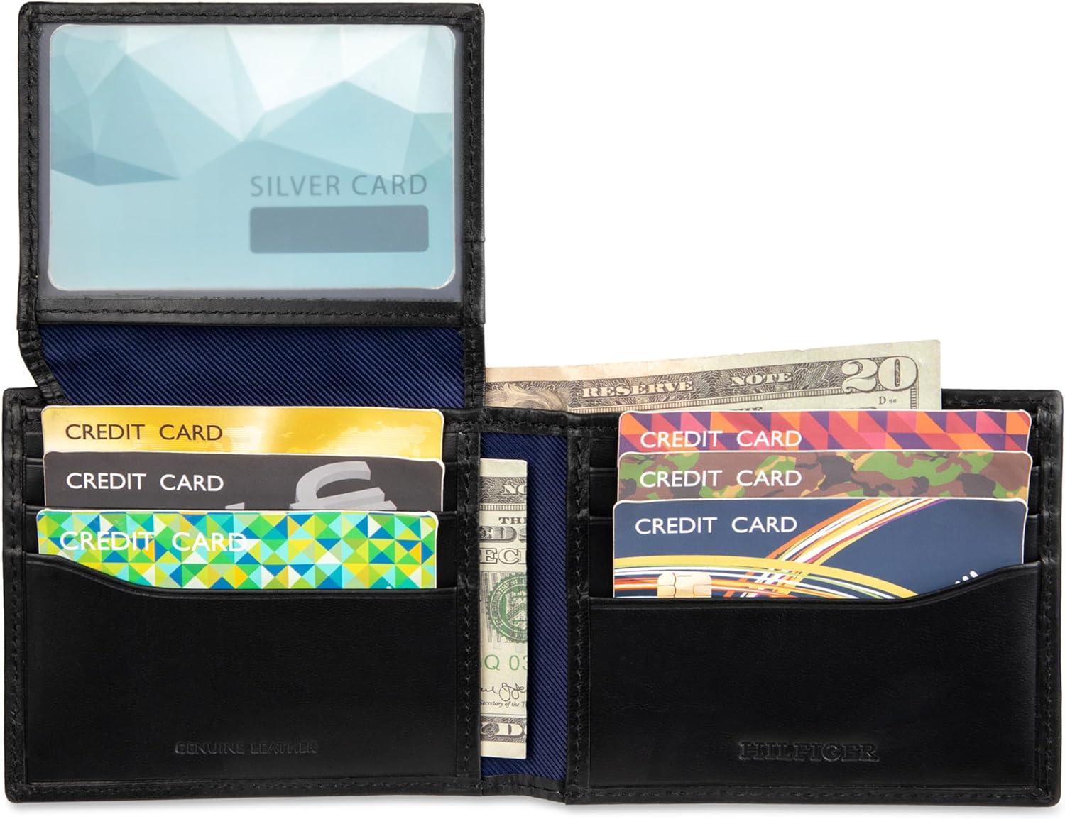 imageTommy Hilfiger Mens Fabric Inlay Wallet Bifold Trifold and Front Pocket StylesBlack Passcase