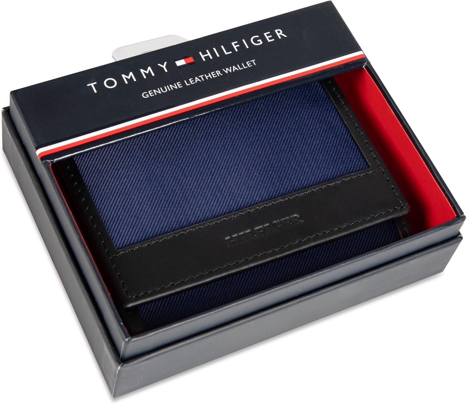 imageTommy Hilfiger Mens Fabric Inlay Wallet Bifold Trifold and Front Pocket StylesBlack Trifold