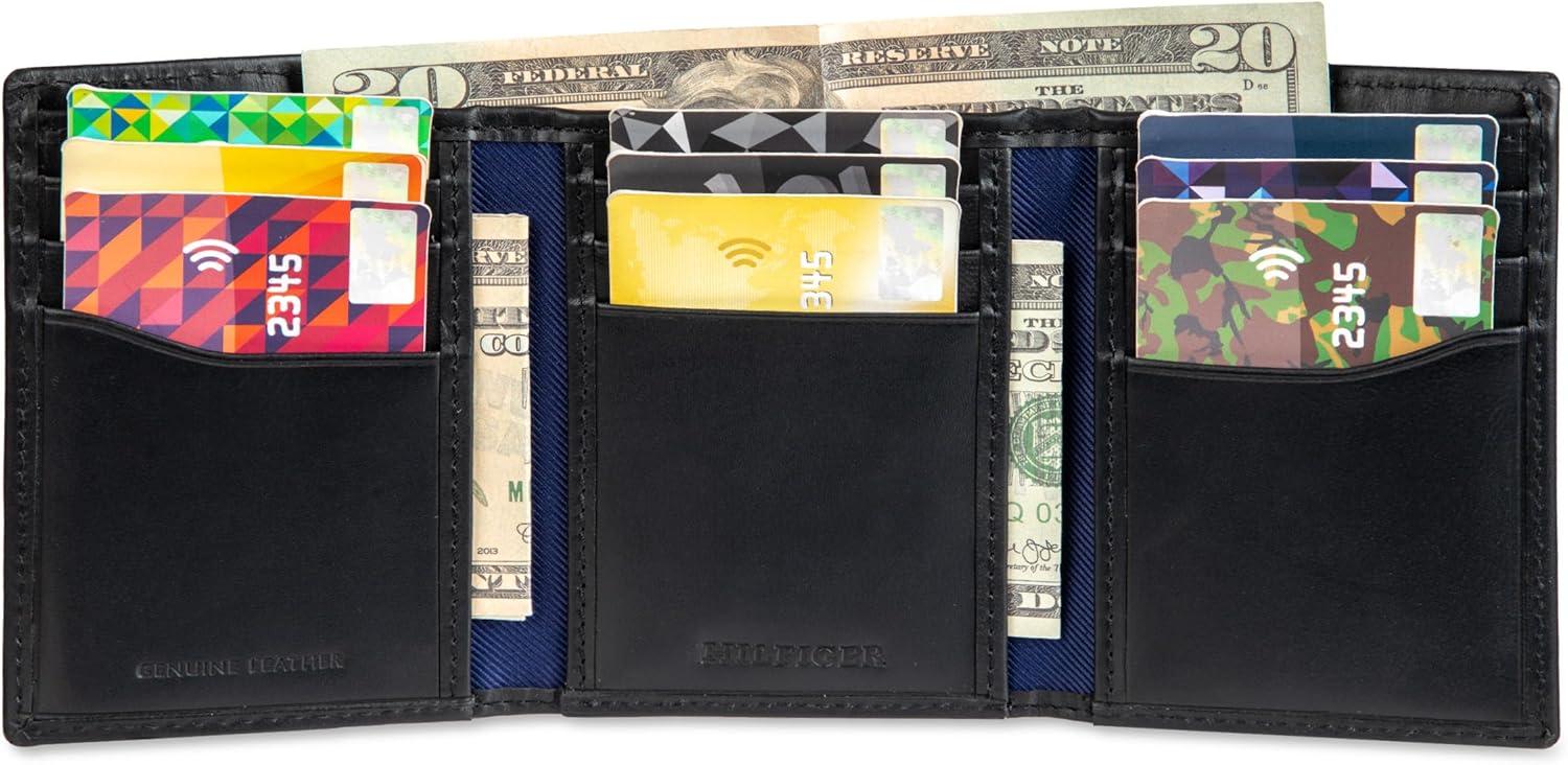 imageTommy Hilfiger Mens Fabric Inlay Wallet Bifold Trifold and Front Pocket StylesBlack Trifold