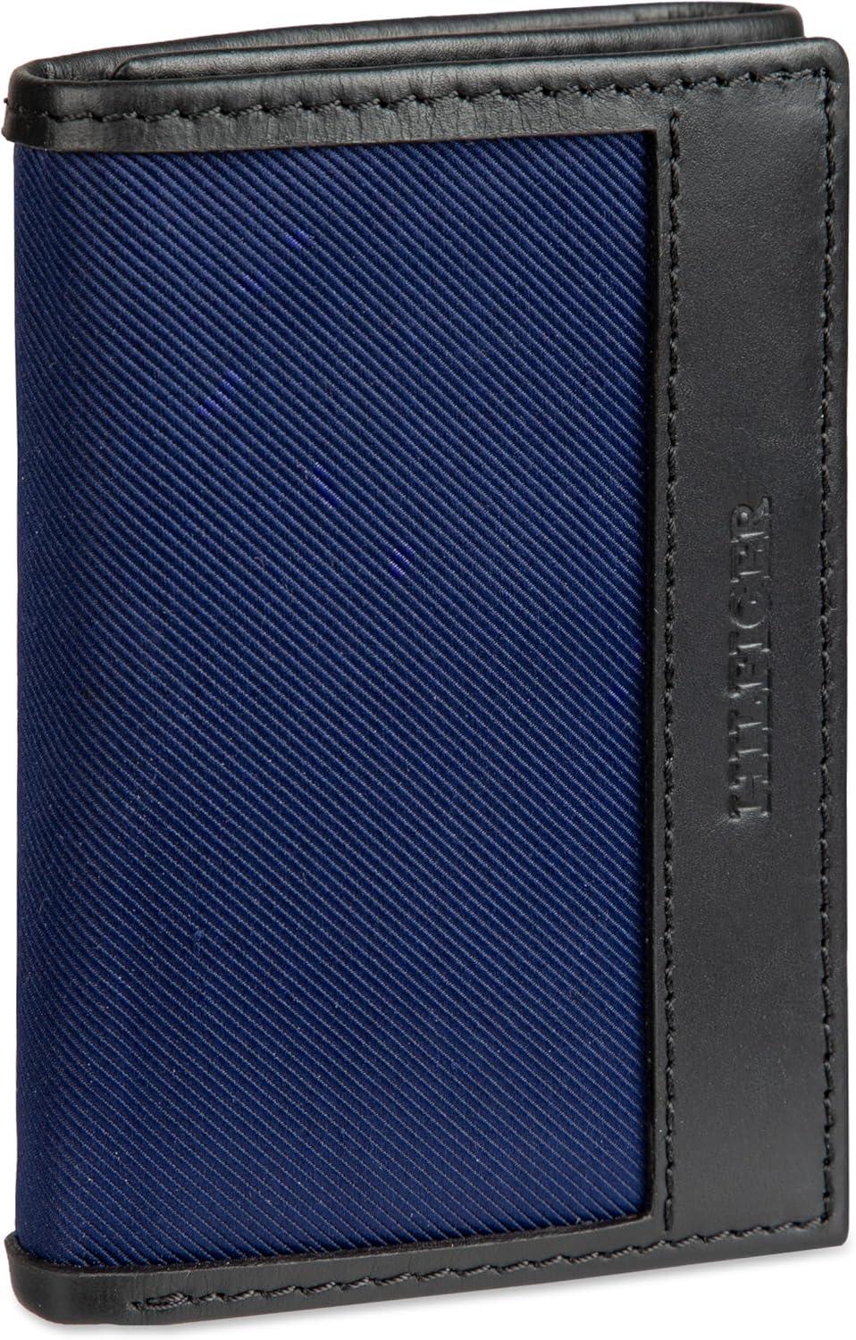 imageTommy Hilfiger Mens Fabric Inlay Wallet Bifold Trifold and Front Pocket StylesBlack Trifold