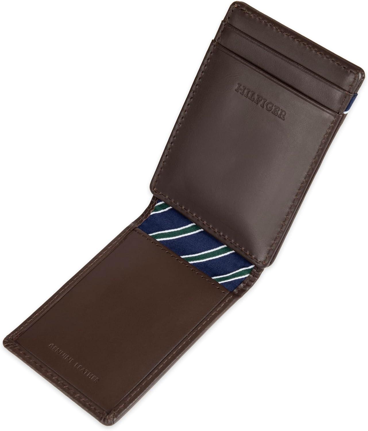 imageTommy Hilfiger Mens Fabric Inlay Wallet Bifold Trifold and Front Pocket StylesBrown Magnetic Front Pocket
