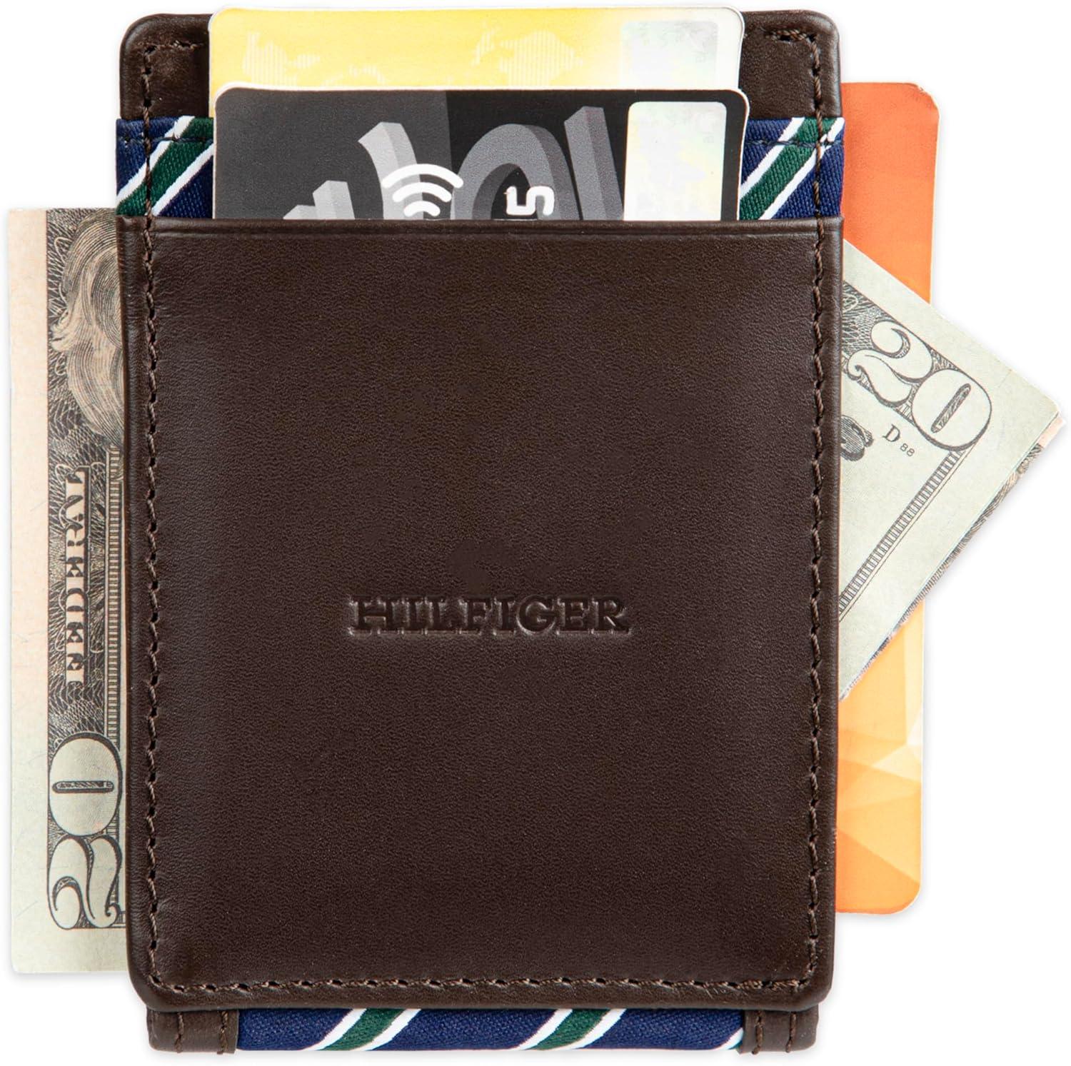 imageTommy Hilfiger Mens Fabric Inlay Wallet Bifold Trifold and Front Pocket StylesBrown Magnetic Front Pocket