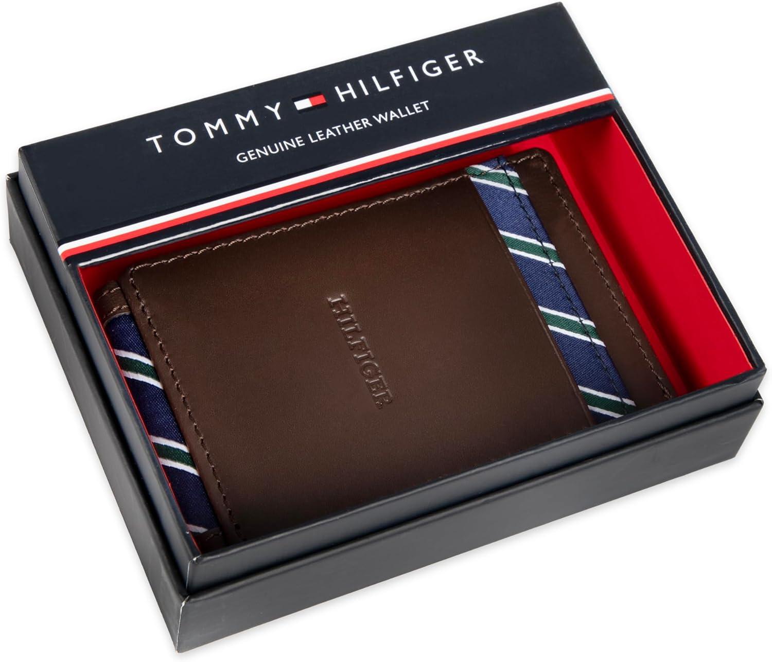 imageTommy Hilfiger Mens Fabric Inlay Wallet Bifold Trifold and Front Pocket StylesBrown Magnetic Front Pocket