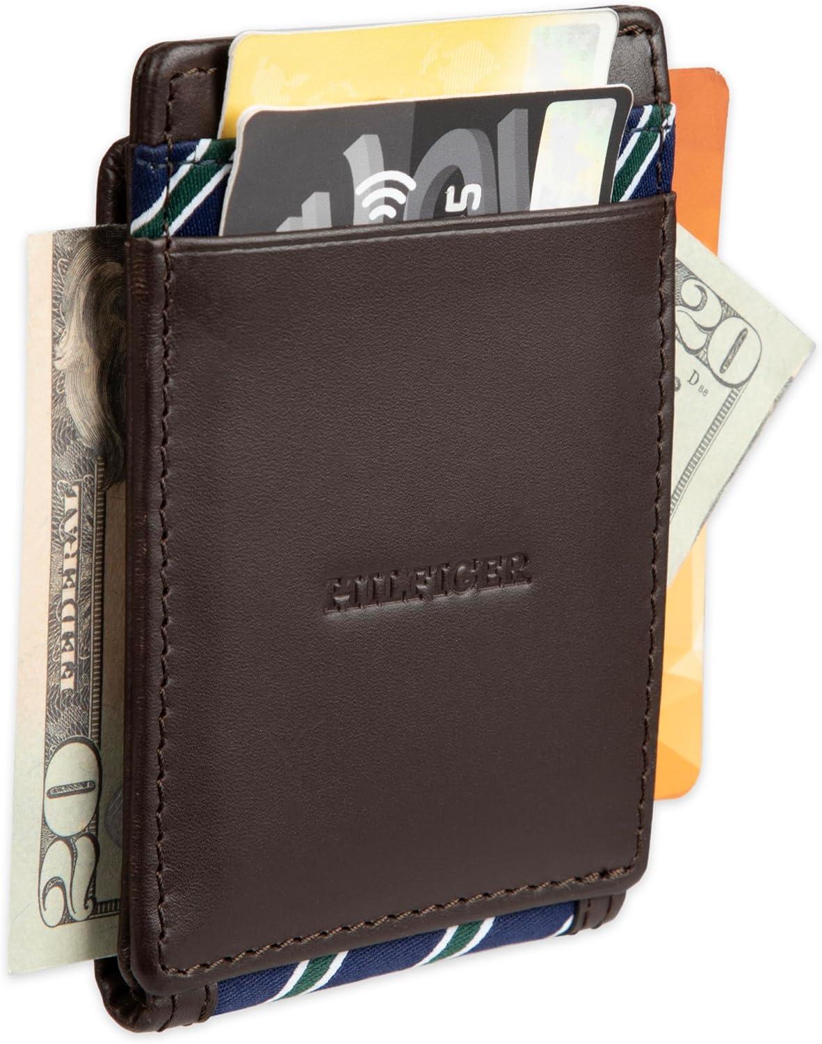 imageTommy Hilfiger Mens Fabric Inlay Wallet Bifold Trifold and Front Pocket StylesBrown Magnetic Front Pocket