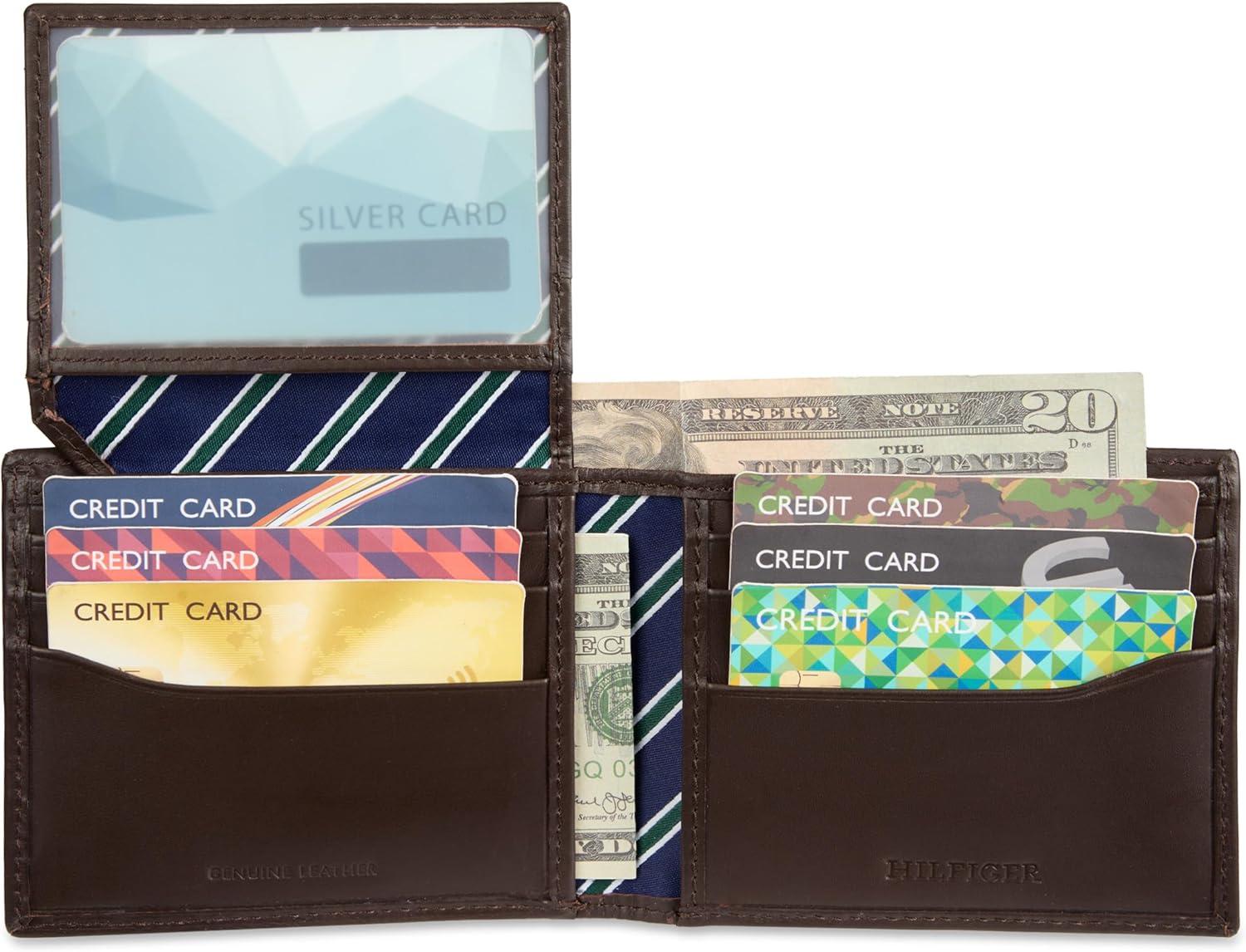 imageTommy Hilfiger Mens Fabric Inlay Wallet Bifold Trifold and Front Pocket StylesBrown Passcase
