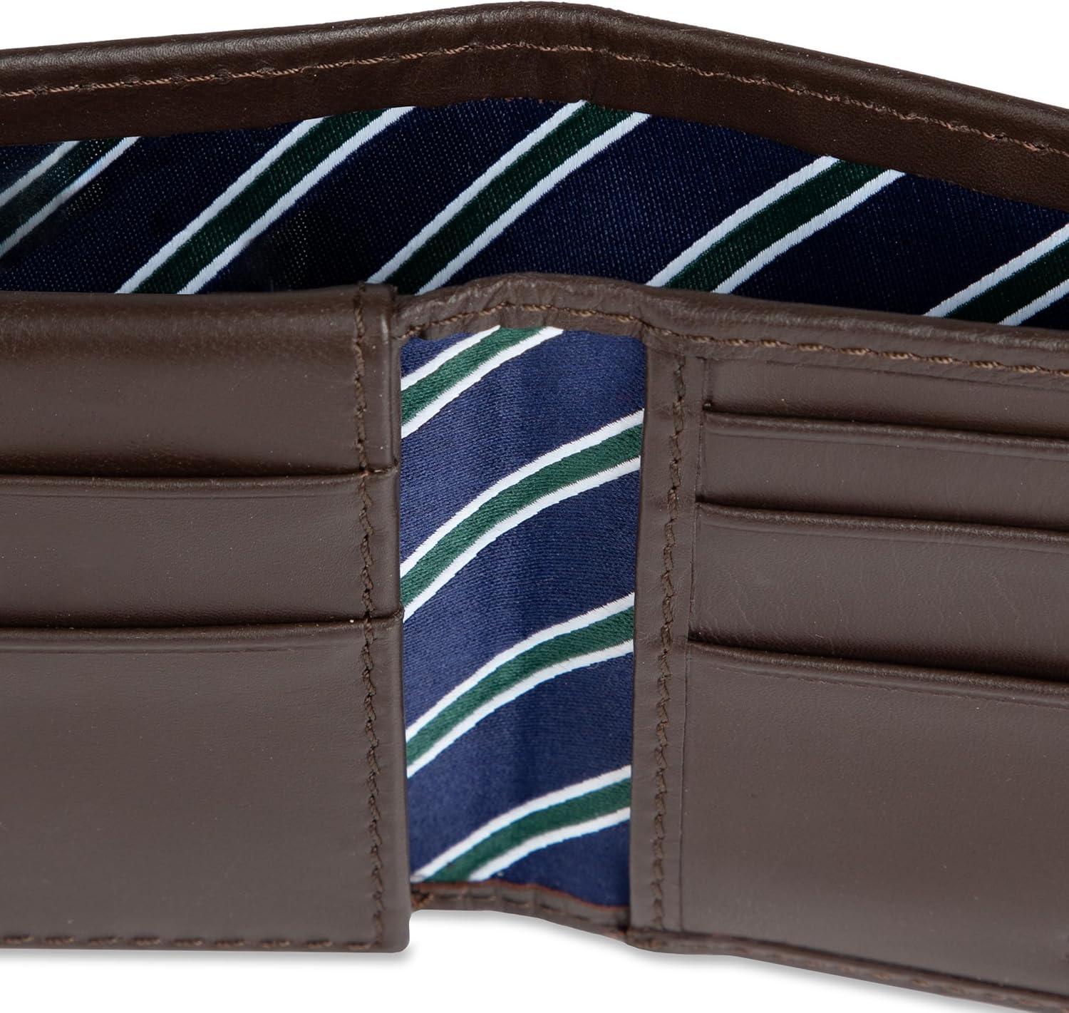 imageTommy Hilfiger Mens Fabric Inlay Wallet Bifold Trifold and Front Pocket StylesBrown Passcase