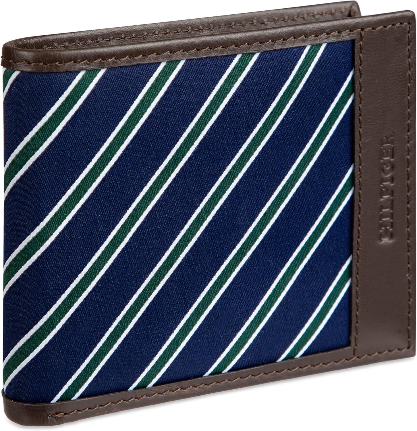 imageTommy Hilfiger Mens Fabric Inlay Wallet Bifold Trifold and Front Pocket StylesBrown Passcase