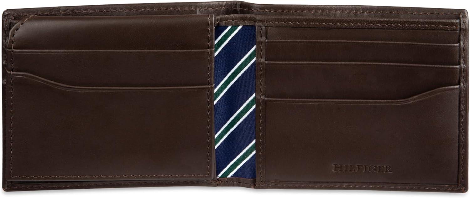 imageTommy Hilfiger Mens Fabric Inlay Wallet Bifold Trifold and Front Pocket StylesBrown Passcase