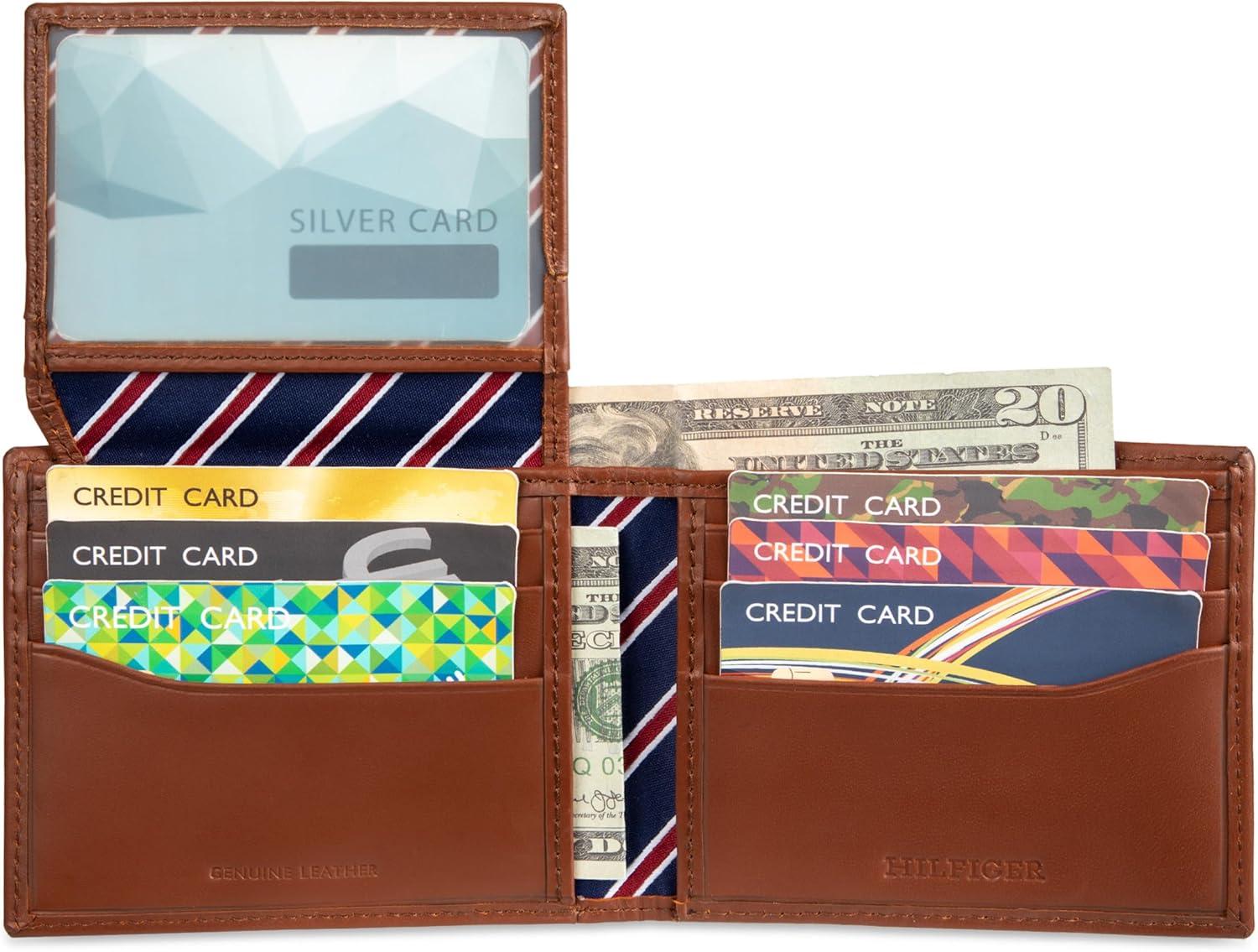 imageTommy Hilfiger Mens Fabric Inlay Wallet Bifold Trifold and Front Pocket StylesTan Passcase