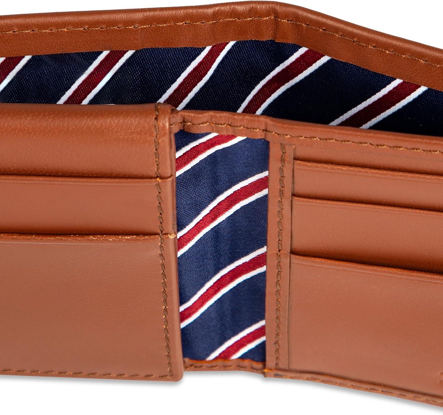imageTommy Hilfiger Mens Fabric Inlay Wallet Bifold Trifold and Front Pocket StylesTan Passcase
