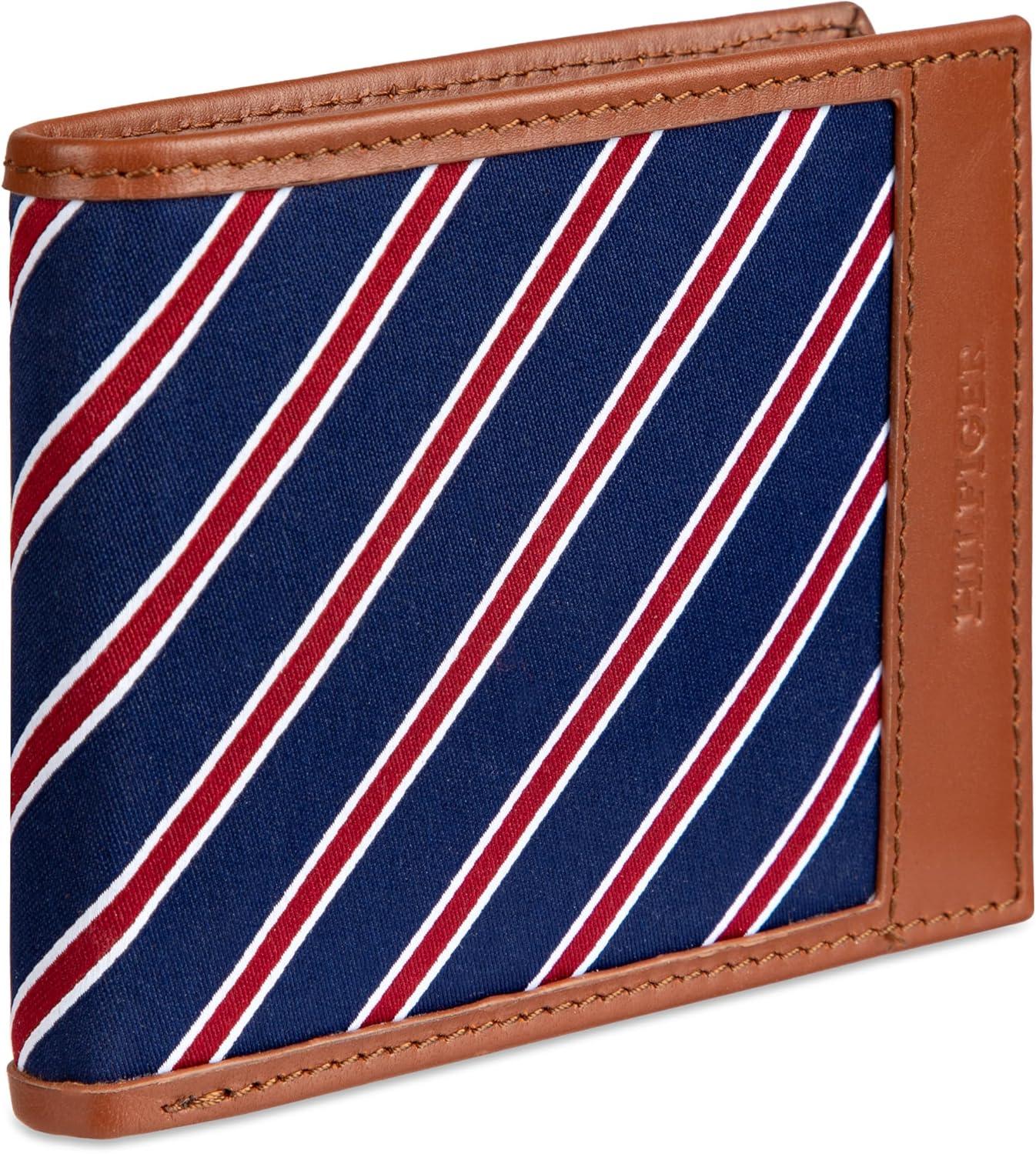 imageTommy Hilfiger Mens Fabric Inlay Wallet Bifold Trifold and Front Pocket StylesTan Passcase