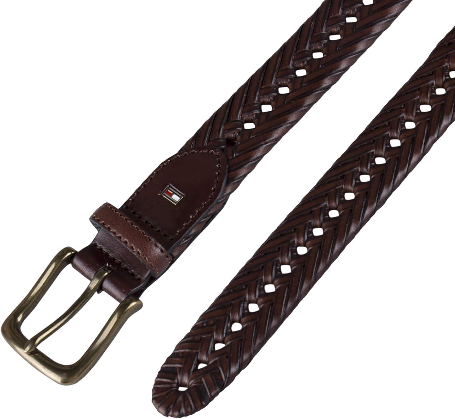 imageTommy Hilfiger Mens Fully Adjustable Leather Braided Belt for Jeans Khakis or Dress PantsTan