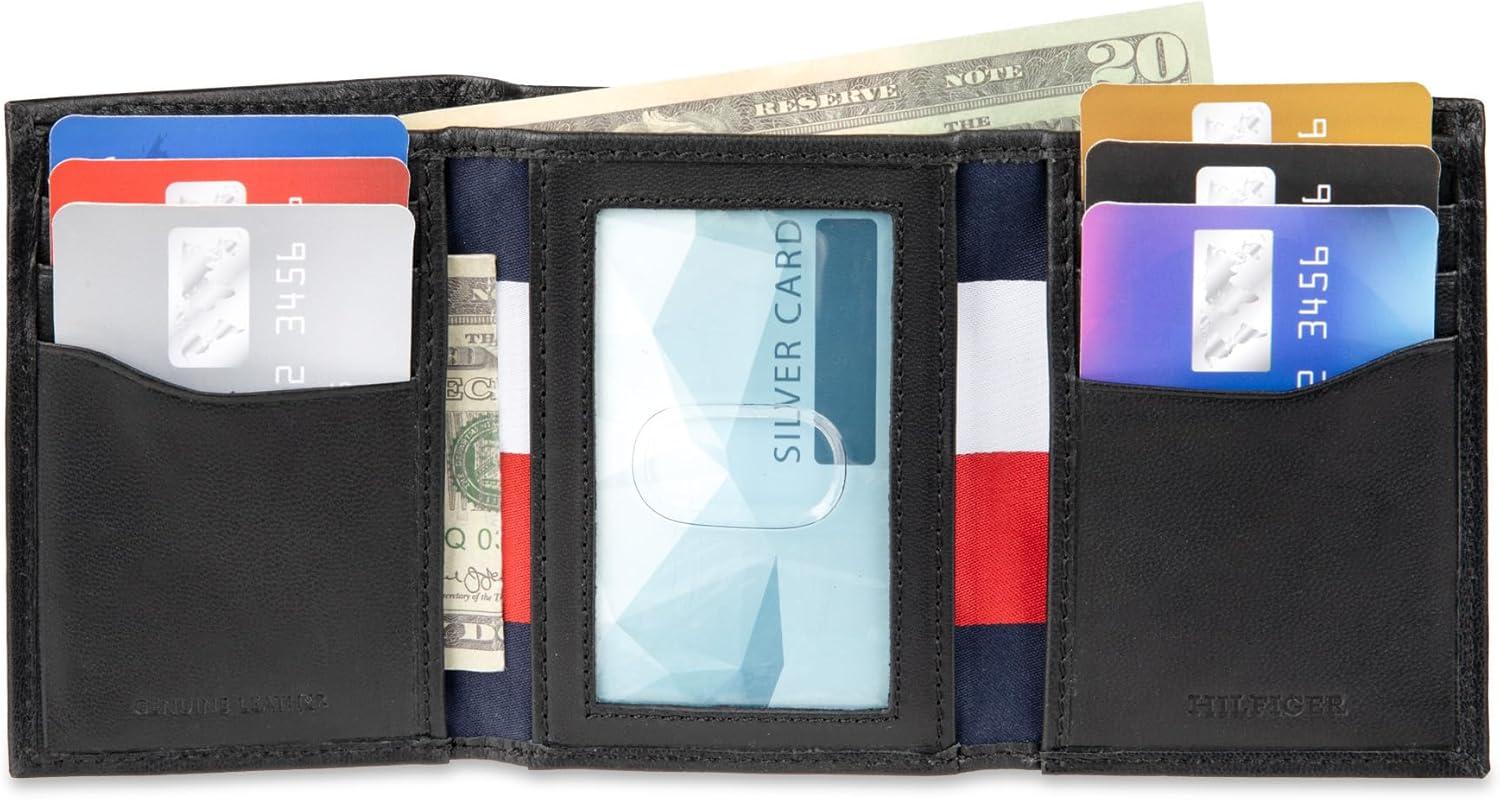 imageTommy Hilfiger Mens Trifold WalletBlack Emboss Stripe