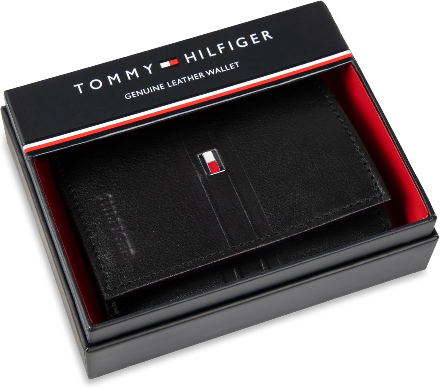 imageTommy Hilfiger Mens Trifold WalletBlack Emboss Stripe