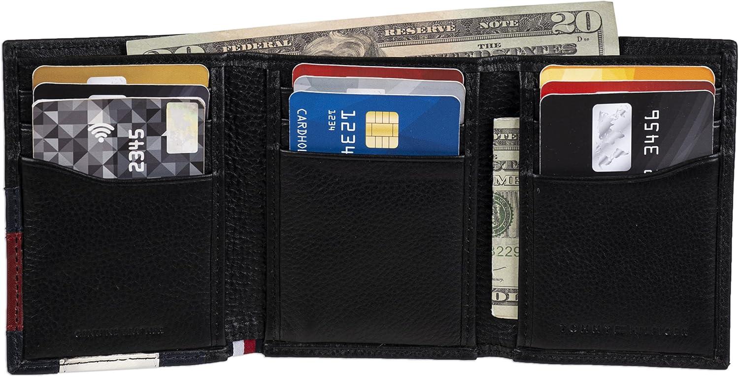 imageTommy Hilfiger Mens Trifold WalletBlack Stitched Flag
