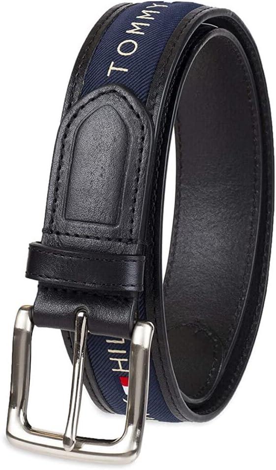 imageTommy Hilfiger mens Fabric Inlay Casual Belt With Classic Harness BuckleBlackNavy