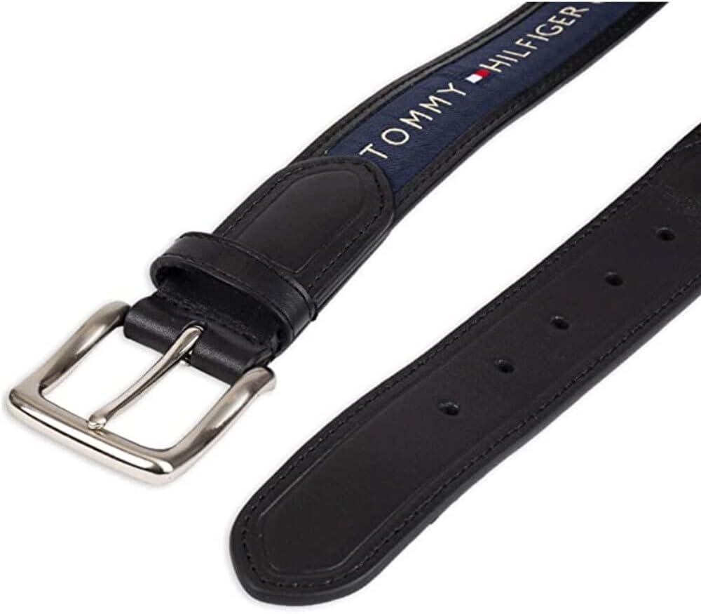 imageTommy Hilfiger mens Fabric Inlay Casual Belt With Classic Harness BuckleBlackNavy