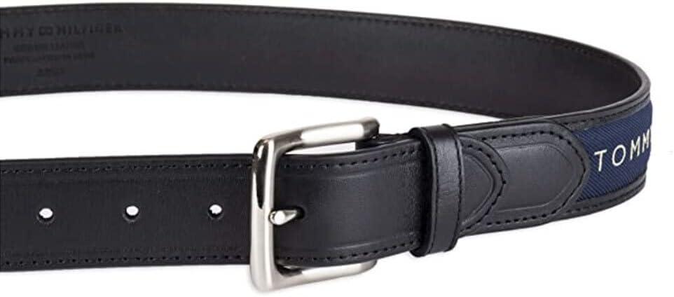 imageTommy Hilfiger mens Fabric Inlay Casual Belt With Classic Harness BuckleBlackNavy