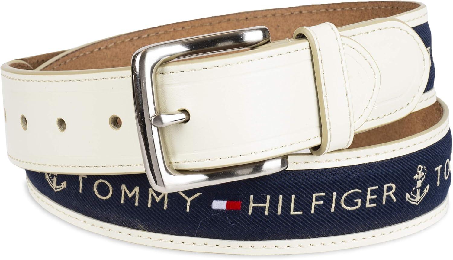 imageTommy Hilfiger mens Fabric Inlay Casual Belt With Classic Harness BuckleCreamMedium Navy
