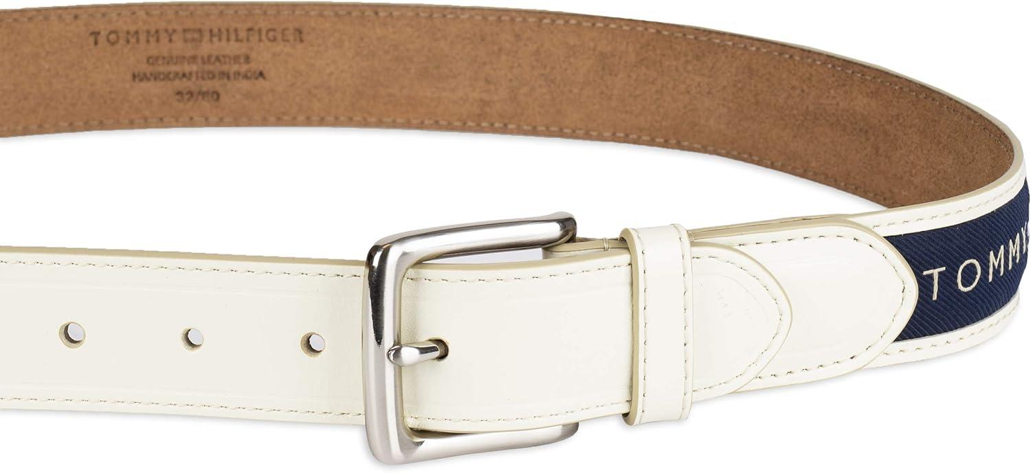 imageTommy Hilfiger mens Fabric Inlay Casual Belt With Classic Harness BuckleCreamMedium Navy