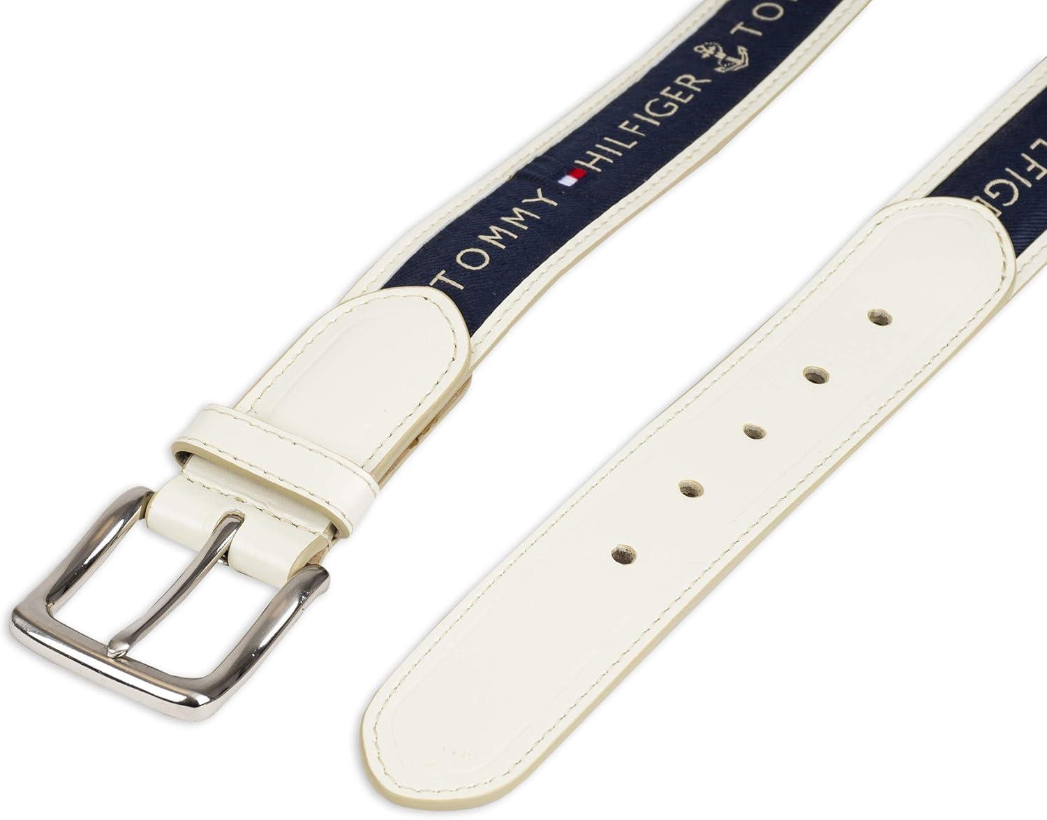imageTommy Hilfiger mens Fabric Inlay Casual Belt With Classic Harness BuckleCreamMedium Navy