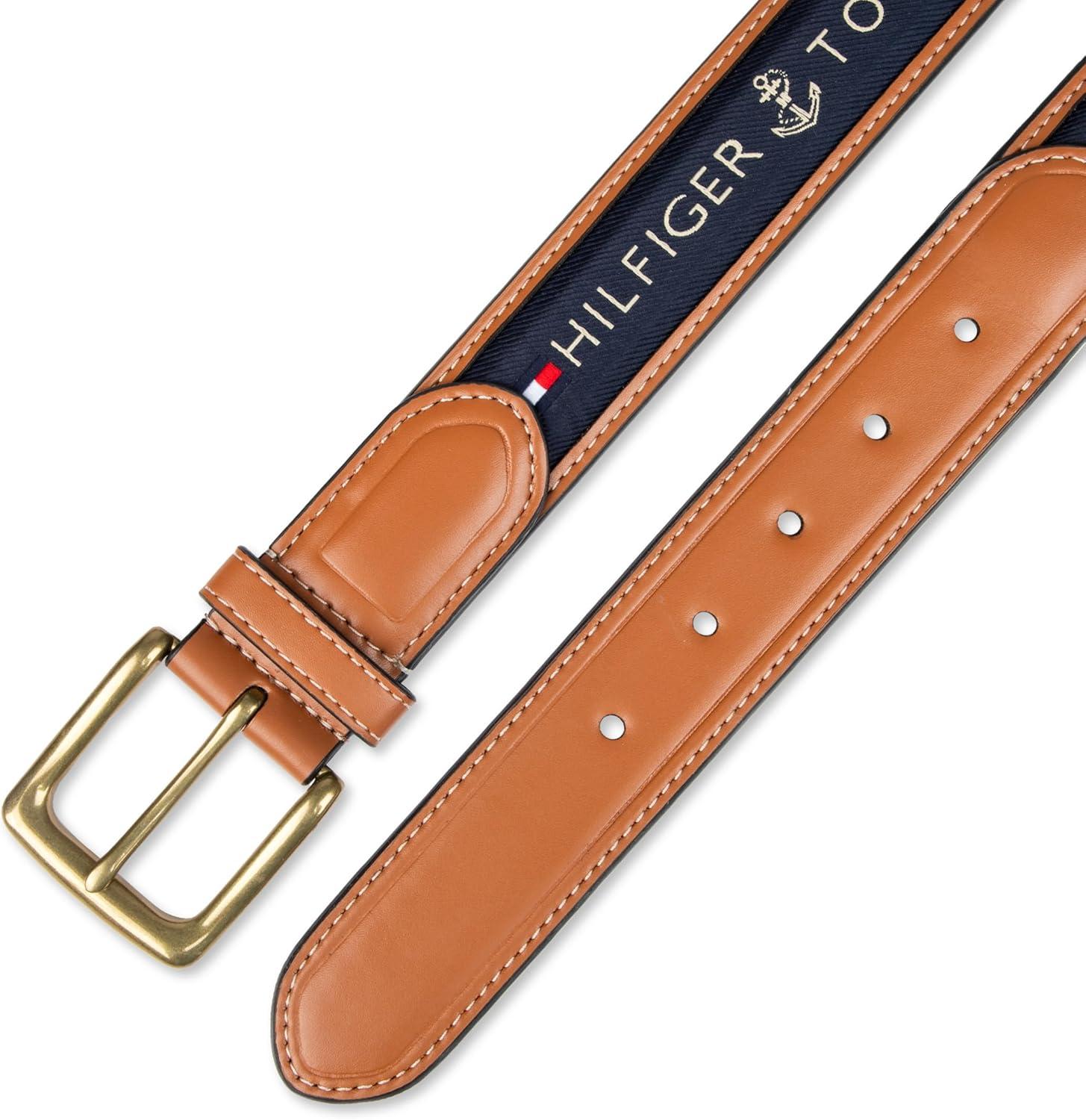 imageTommy Hilfiger mens Fabric Inlay Casual Belt With Classic Harness BuckleNavy