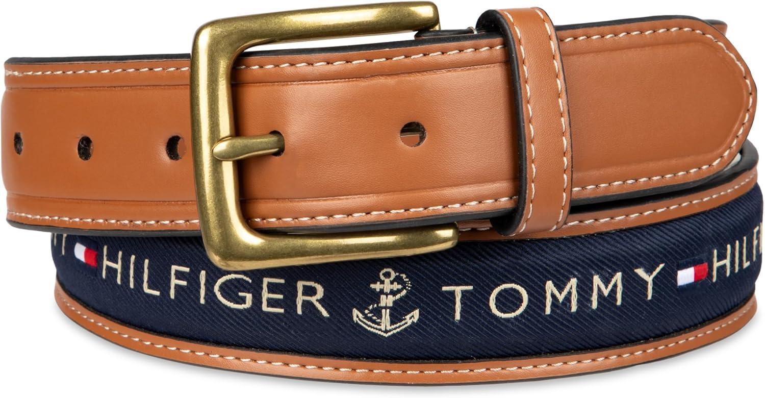 imageTommy Hilfiger mens Fabric Inlay Casual Belt With Classic Harness BuckleNavy