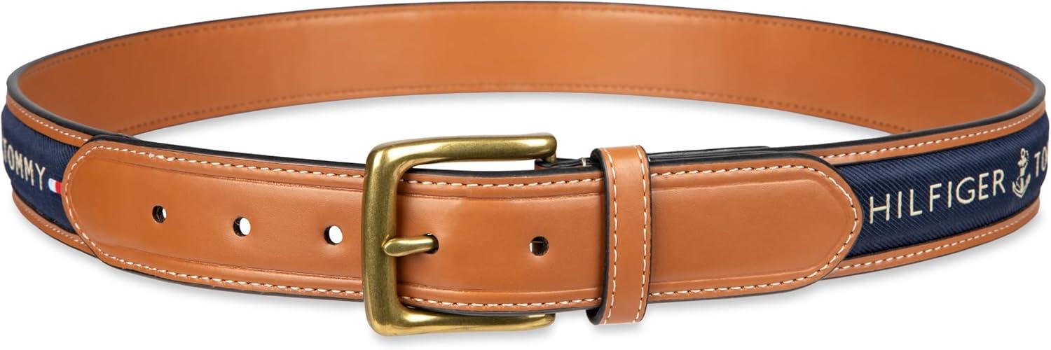 imageTommy Hilfiger mens Fabric Inlay Casual Belt With Classic Harness BuckleNavy
