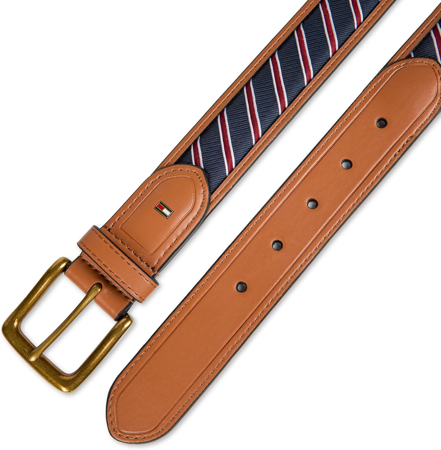 imageTommy Hilfiger mens Fabric Inlay Casual Belt With Classic Harness BuckleTan Stripe