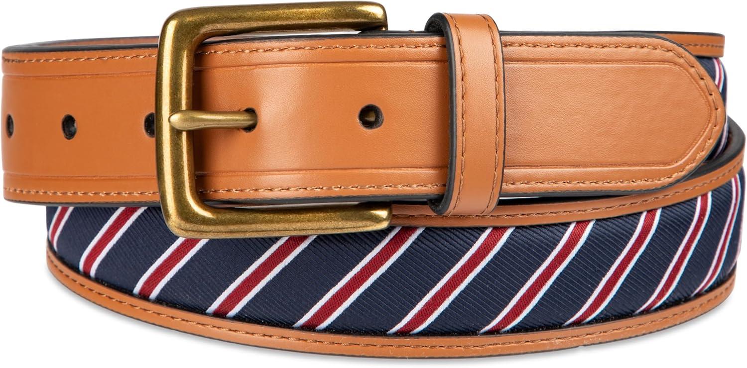 imageTommy Hilfiger mens Fabric Inlay Casual Belt With Classic Harness BuckleTan Stripe