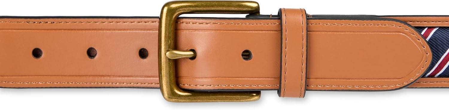 imageTommy Hilfiger mens Fabric Inlay Casual Belt With Classic Harness BuckleTan Stripe
