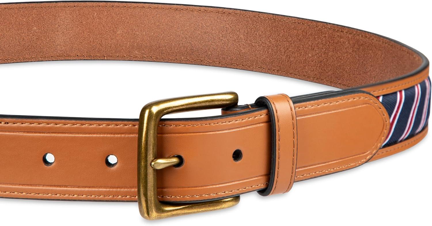 imageTommy Hilfiger mens Fabric Inlay Casual Belt With Classic Harness BuckleTan Stripe