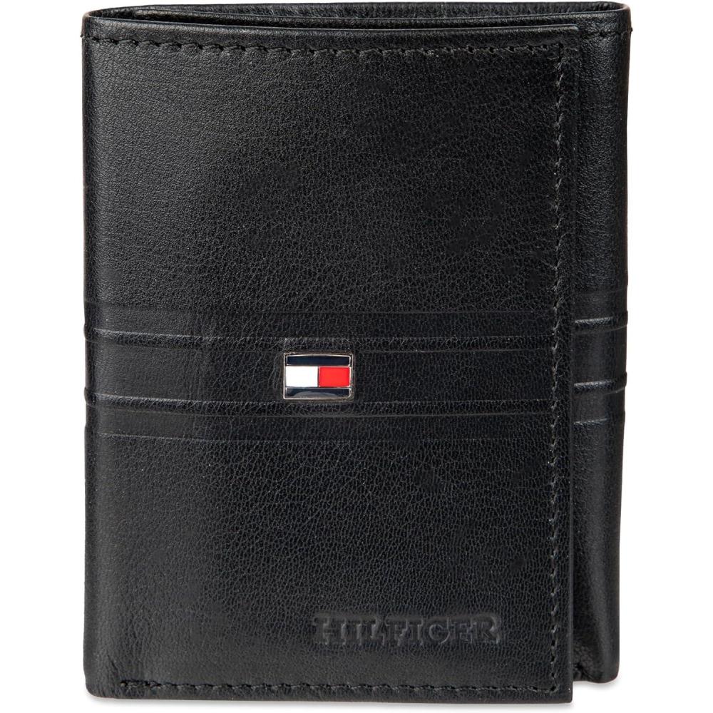 imageTommy Hilfiger Mens Trifold WalletBlack Emboss Stripe