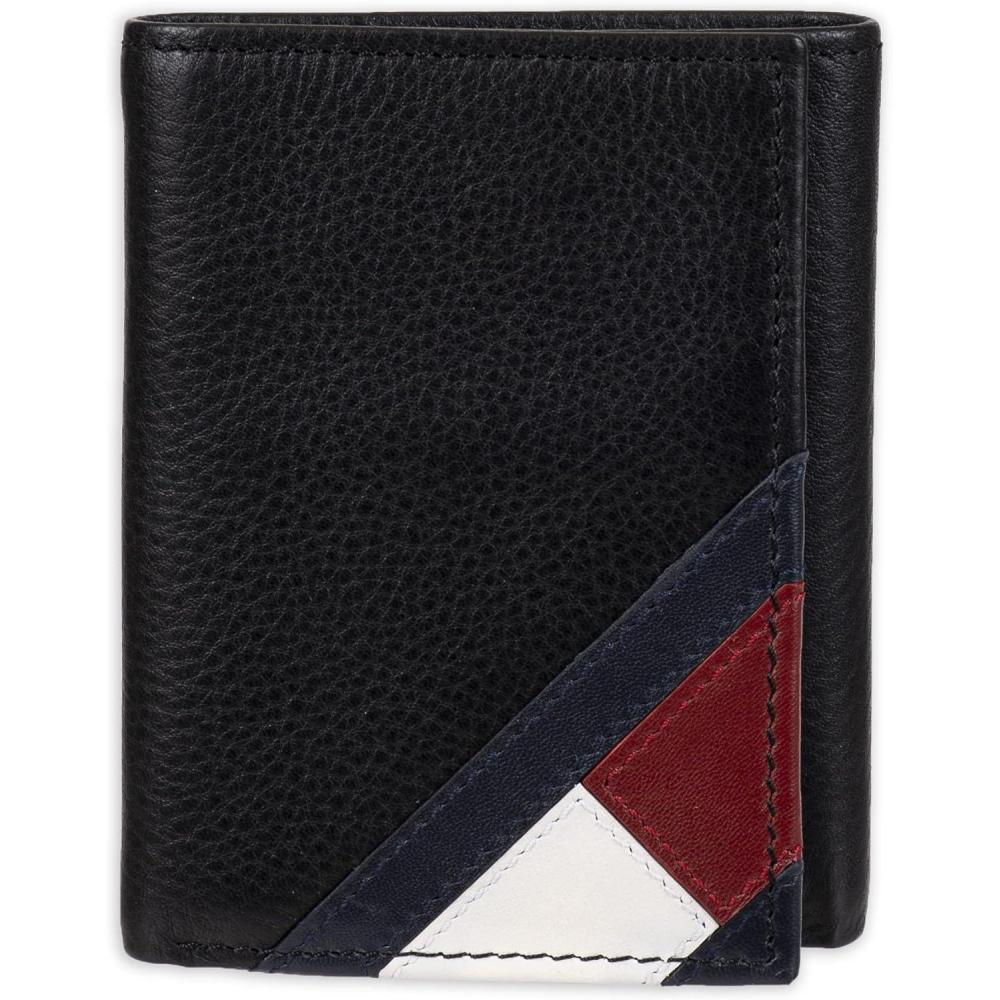imageTommy Hilfiger Mens Trifold WalletBlack Stitched Flag