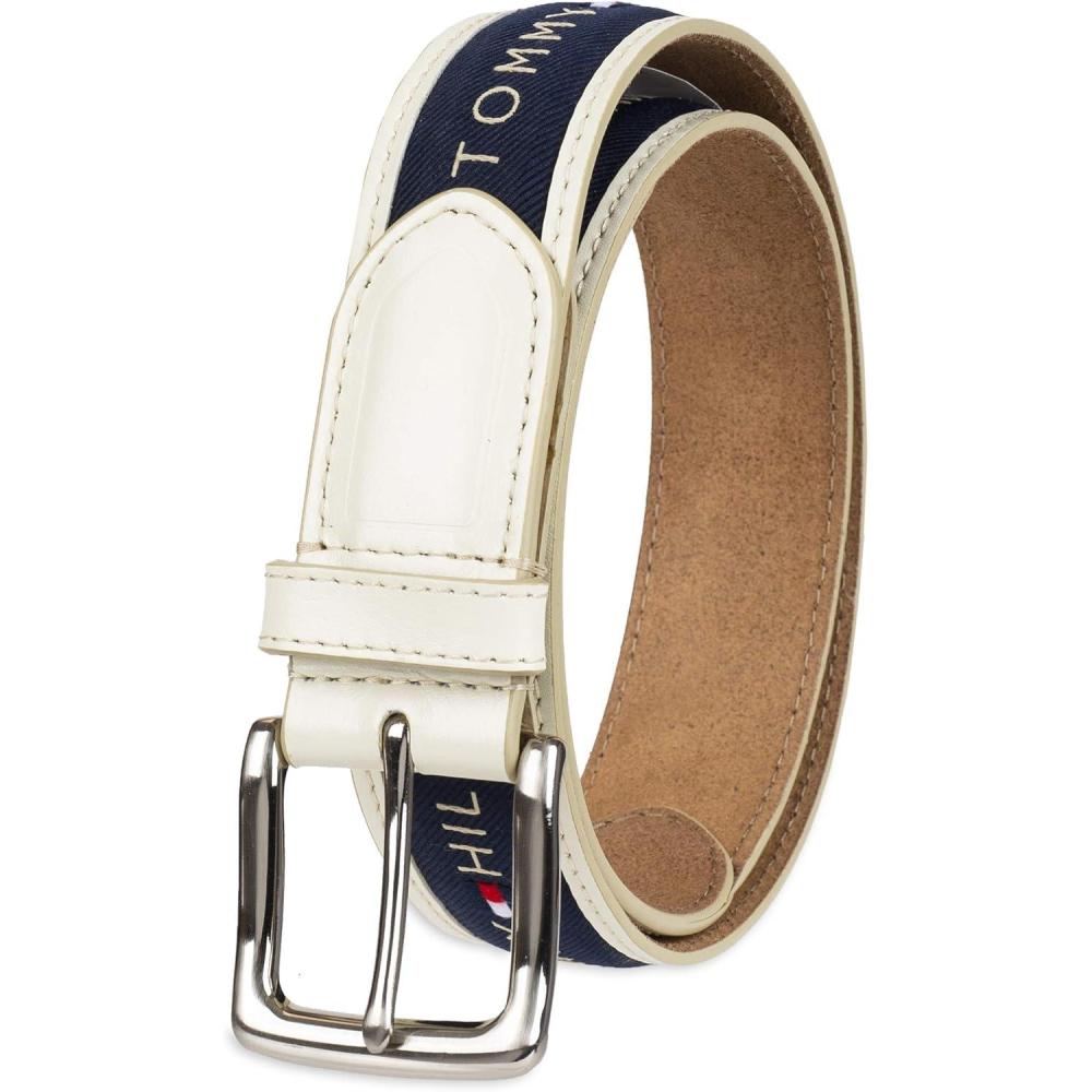 imageTommy Hilfiger mens Fabric Inlay Casual Belt With Classic Harness BuckleCreamMedium Navy
