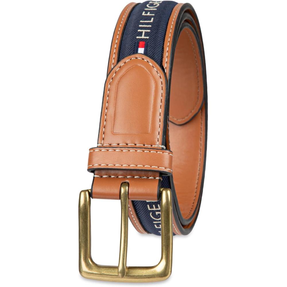 imageTommy Hilfiger mens Fabric Inlay Casual Belt With Classic Harness BuckleNavy