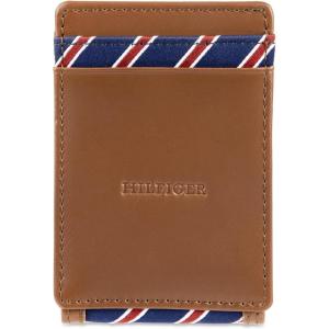 Tommy Hilfiger Men’s Fabric Inlay Wallet – Bifold, Trifold and Front Pocket Styles(Tan – Magnetic Front Pocket)