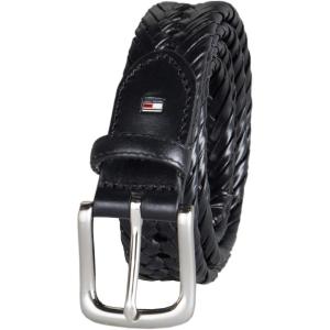 Tommy Hilfiger Men’s Fully Adjustable Leather Braided Belt for Jeans, Khakis or Dress Pants(Black)