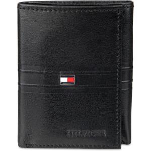 Tommy Hilfiger Men’s Trifold Wallet(Black Emboss Stripe)